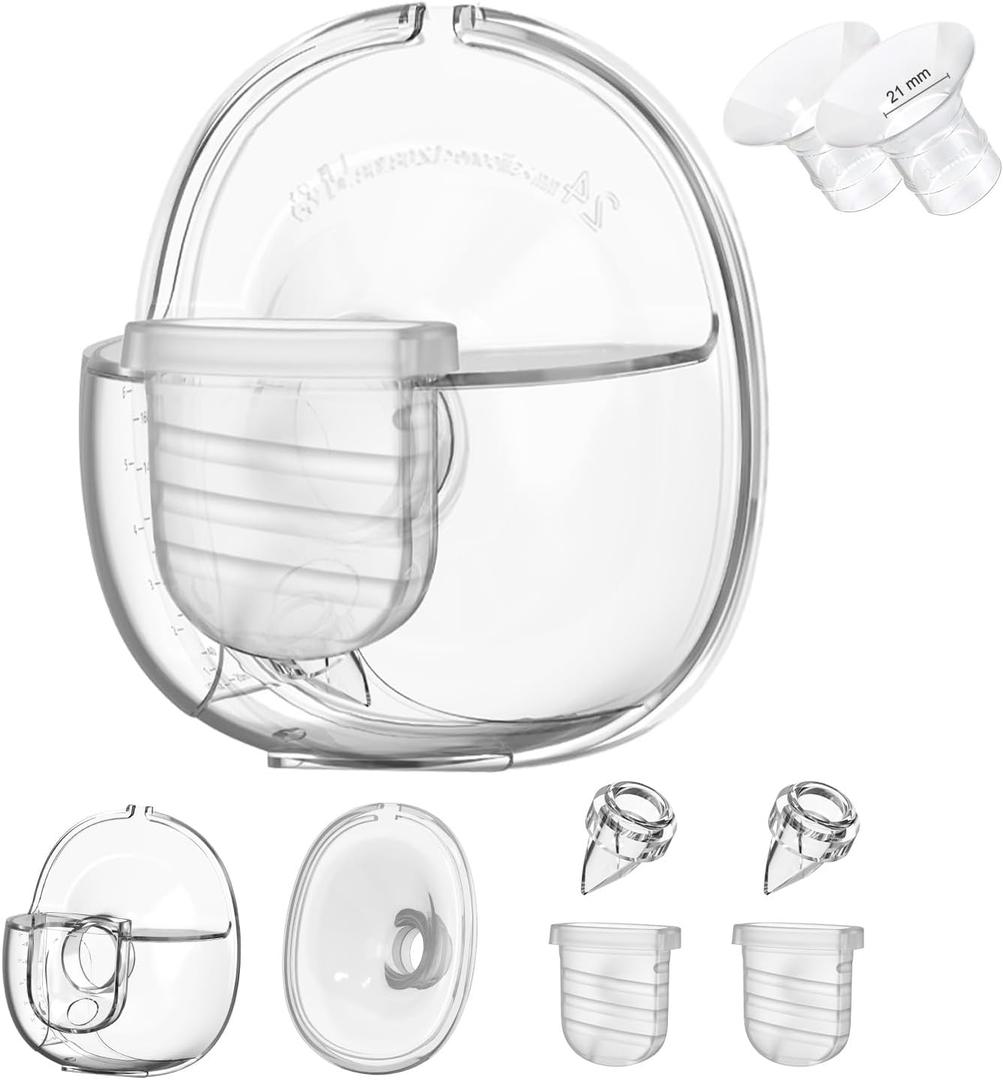 Wearable Breast Pump Replacement Parts, Milk Collector Cup, Compatible with Lansinoh Discreet Duo Nuliie S32 Pump, Include Duckbill Valve, 24mm Flange, Silicone Diaphragm, Linker, 21mm Flange Inserts