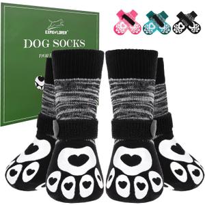 EXPAWLORER Dog Socks to Prevent Licking Paws with Grippers for Hardwood Floors Anti Slip, Glow-in-the-Dark Dog Cold Winter Shoes Booties Boots & Paw Protectors for Medium Dogs (Black)