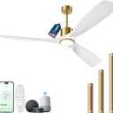 60 Inch Modern White and Gold Ceiling Fan with Lights, 3 Blade, Energy Efficient DC Motor, Smart App & Remote Control, 7230 CFM, 6 Speeds, 3 Light Colors, Indoor/Outdoor