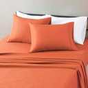 Amazon Basics Lightweight Breathable Microfiber 4-Piece Bed Sheet Set, Brick, Solid, Queen