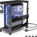 Height Adjustable Computer Tower Stand with Charge Station and USB Charging Port, 2-Tier ATX-Case Cart, Under Desk Mobile PC Stand, CPU Holder Cart with Locking Caster Wheels for Fits Most PC (Black)