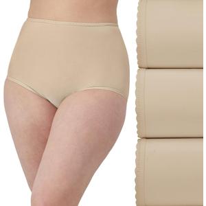 Bali Women's Skimp Skamp Underwear Brief Pack, Full Coverage Underwear for Women, No Panty Lines Panties, 3-Pack (XL, Nude/Nude/Nude)