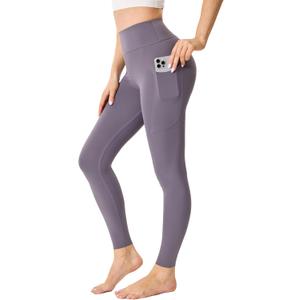 Gefyvcf Womens Seamless Leggings 28" Inseam with Pockets Buttery Soft High Waisted Tummy Control Full Length Yoga Pants, XXL