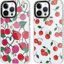 2 Pack Cute Coquette Cherry Print for iPhone 13 Pro 6.1" Phone Case, Transparent Aesthetic Design Clear Cases Soft Silicone TPU Shockproof Protective Fundas for Women Girls(Red Cherry Print)