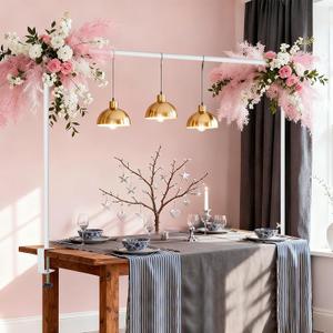 Over The Table Rod Stand with Clamps Adjustable 30"-43" Tall 47"-98" Length White Table Arch Hanging for Wedding Birthday Party Halloween Christmas