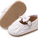 Baby Girls Mary Jane Flats Anti-Slip Rubber Sole Bow Toddler Princess Dress Shoes (White)