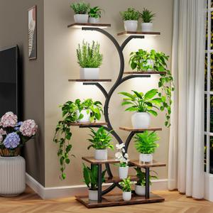 Plant Stand Indoor with Grow Lights - 10 Tiered Plant Shelf Indoor, 63" Lighted Corner Plant Shelves for Indoor Plants, Metal Tall Flower Holder, Plant Rack for Living Room, Patio,Balcony Decor