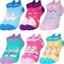 WEVIAS Kids Girls Socks Unicorn Ankle Funny Cartoon Low Cut Cotton Cute Novelty Fashion Toddler No Show Silly Socks 6 Pairs