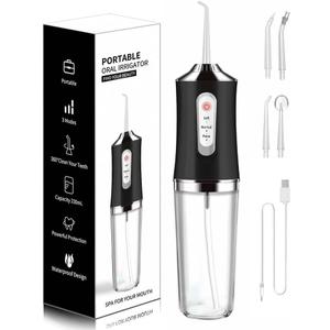 Water-Flosser-Cordless-Teeth-Cleaner Water Dental Flosser with 3 Modes 4 Jets Rechargeable IPX7 Waterproof for Travel Home Braces(Black)