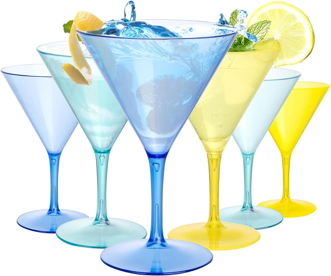 Liacere Martini Glasses Set of 6-11oz Plastic Crystal Luxury Martini Glass-Goblets & Chalices Elegant Colors, Hand-Blown, Art Deco Cocktail Colored Coupes For Manhattan, Cosmopolitan, Sidecar
