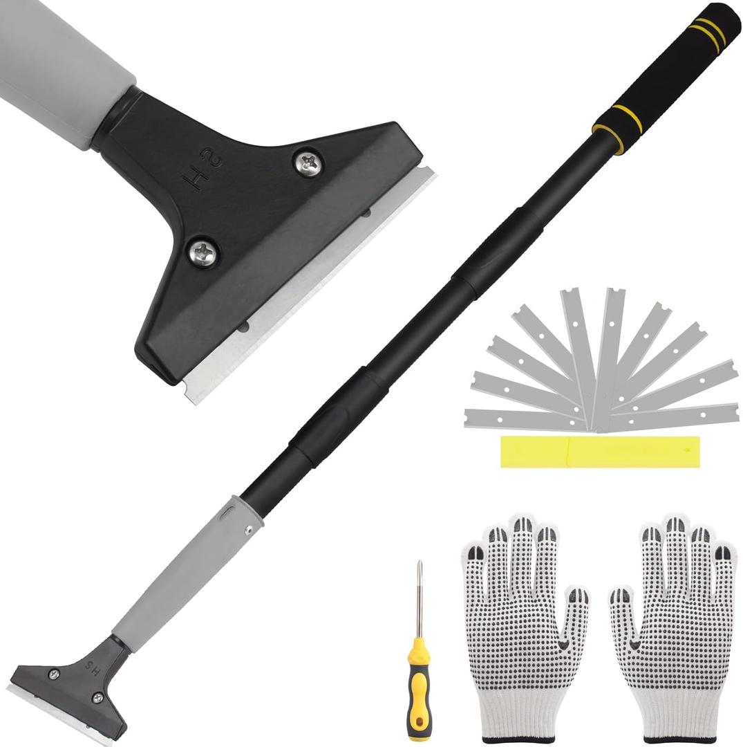 Floor Scraper Long Handle, 31" to 61" Gum Scraper Tool for Floor Cleaning Tile Wall Gum Paint with 4 inch Scraper Blade Long Handle Sturdy and Durable (31-61)