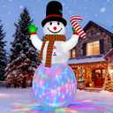 12FT Christmas Inflatables Snowman Outdoor Decorations, Giant Christmas Blow Up Snowman Inflatable in Waving Pose with Candy Cane, Rotating Colorful LED Light for Holiday Party Garden Yard Deco