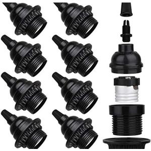 Zevnico 8 Pack E26 E27 Light Sockets, Black Medium Screw Base with Shade Ring, Retro Period Style Edison Lamp Holder, Replacement DIY Making Light Bulb Socket Cover Pendant Lamp Holder Keyless Lamp