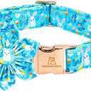 Lionheart glory Easter Day Dog Collar with Flower Dog Collar for Large Dogs, Easter Rabbits Colorful Dog Flower Collars Spring Bunnies Blue Collars Pet Collar Flowers (X-Large (Pack of 1)
