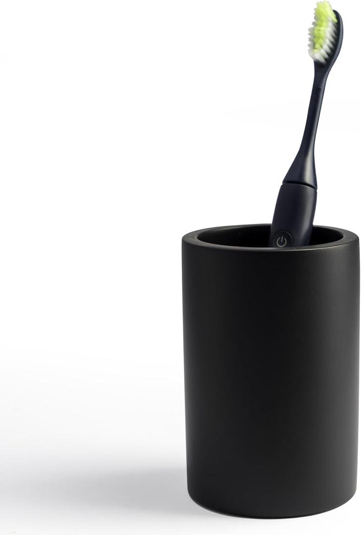 Matte Black Resin Bathroom Tumbler Cup - Matte Black Toothbrush Holder, 4x2.75 Inch, 12oz Capacity, Minimalist Vanity Countertop Organizer (Black)