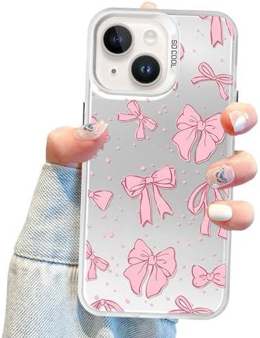 SET OF 2, Jusy Coquette Bow Phone Case for iPhone 14 Plus, Cute Pink Ribbon Bow Aesthetic Case for Women Girls - Pink; Jusy Compatible with iPhone 14 Plus Bow Phone Case, Cute Clear Ribbon Bowknot Pattern Aesthetic Soft TPU Transparent Cases Protecti