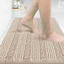 Yimobra Bathroom Rug Mat 24 x 17, Non Slip and Super Absorbent Bath Mat,Machine Washable Quick Dry,Ultra Plush Chenille Shower Rugs for Bathroom Floor Sink Tub and Shower Outside,Beige with Pink