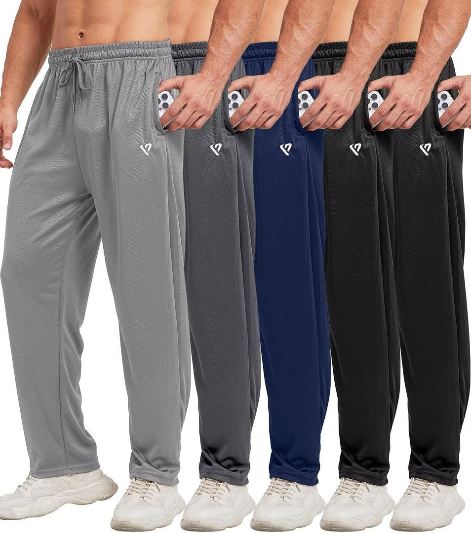 lomsoe 5 Pack Mens Sweatpants Open Bottom Joggers for Men with Zip Pockets Loose Fit Mesh Athletic Pants for Running, Casual(Black, Black, Dark Gray, Navy, Light Gray, XL)