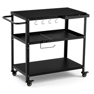 GVGBUK Outdoor Grill Cart Table,Indoor and Outdoor Pizza Oven Table,with 4 Movable Total Lock Casters, Hooks, Side Handle Multifunctional (Black) (Stainless Steel)