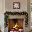 ArtbyHannah Christmas Decorations Hanging Signs, Christmas Canvas Door Sign Merry Christmas & Happy New Year for Holiday Xmas Door Decor (12x12 inch)