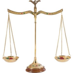 Deco 79 Metal Small Vintage Style Decorative Scales with Red and Green Floral Accents, 12" x 4" x 12", Gold