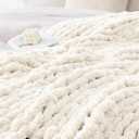 WRENSONGE Chunky Knit Blanket Throw Ivory Large Soft Fluffy Cable Knit Crochet Throw 100% Hand Knitted Blanket for Couch Bed(50"x60")