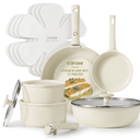 Carote 15 Pcs Pots and Pans Set Non Stick, Cookware Set with Detachable Handles, Oven Safe, Stackable, White