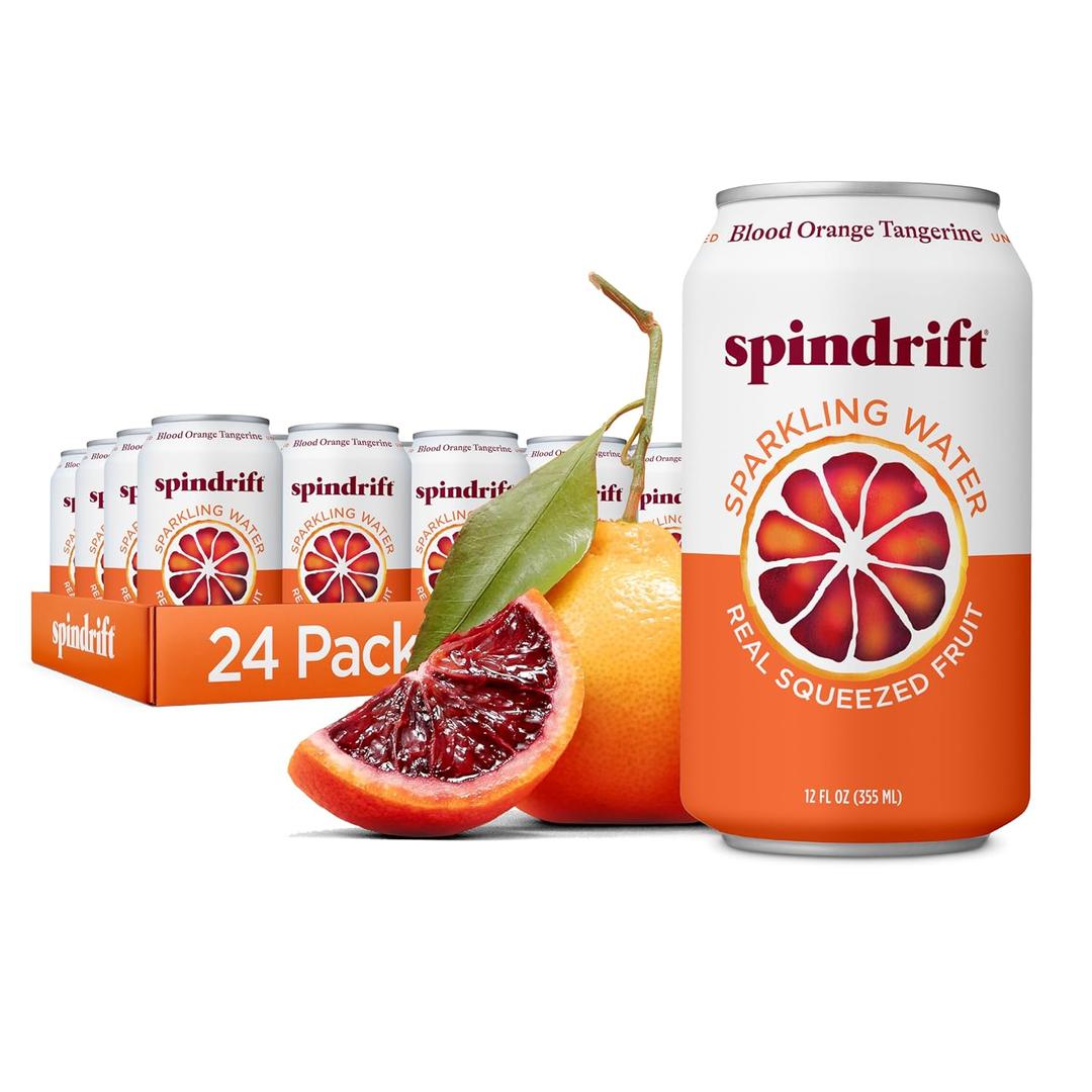 Spindrift Sparkling Water, Blood Orange Tangerine Flavored, Made with Real Squeezed Fruit, 12 Fl Oz Cans, Pack of 24 (Only 12 Calories per Can) (EXP 05/10/27)