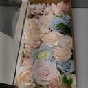 Ling's moment Fake Flowers Box, Faux Artificial Greenery Stems Foam Roses Gardenia Silk Ranunculus Fabic Flower for Centerpieces Bouquet Wedding Vase Decorations, Powder Blue & Peach, Deluxe Combo