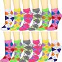 Falari 12 Pairs Women Novelty Ankle Socks Colorful ComfortSoft Lightweight Sports Athletic Socks (One Size)