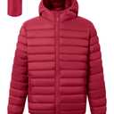 Polu Mens Packable Puffer Jacket with Hood Warm Lightweight Water-Resistant Puffer Jacket for Men Winter Jackets for Travel Hiking (Red,S) (Red)