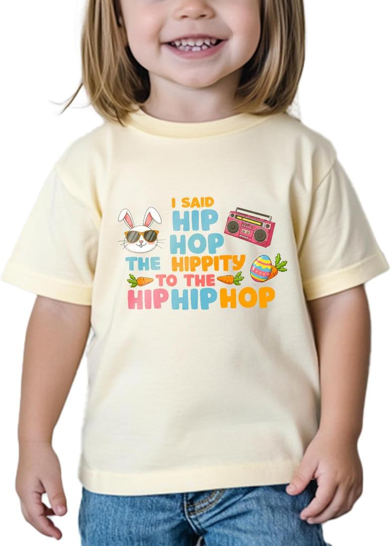 Boys Easter Shirt for Toddler Girls Kids Easter T-Shirts Tops Funny Bunny Graphic Tee Short Sleeve 2-8Y (I Said Hip Hop)