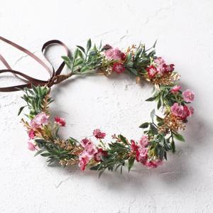 Women Girls Flower Crown - Golden Green Leaves Red Flower Headband Renaissance Floral Headpiece Hair Wreath for Bridal Maternity Vacation Party Festival Photo Prop