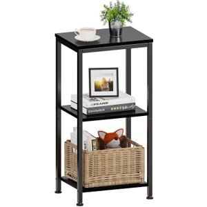 3 -Tier End Table, Tall Nightstand for Small Spaces, Tall Side Table with Storage Shelves, Telephone Table, Small Entry Table for Living Room, Bedroom, Sofa Couch, Hallway, Office, Black