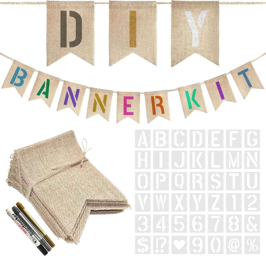 30 PCS DIY Burlap Banner with 42 PCS Letter Stencil Kit For Birthday Personalized Burlap Banner Set For Party (30PCS Light brown) 30 PCS DIY Burlap Banner with 42 PCS Letter Stencil Kit For Birthday Personalized Burlap Banner Set For Party (30PCS Light brown)