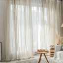 Beige Linen Tulle Curtains for Living RoomBedroom Kids Curtains Tulle Curtains, 2 Pack, 100x40