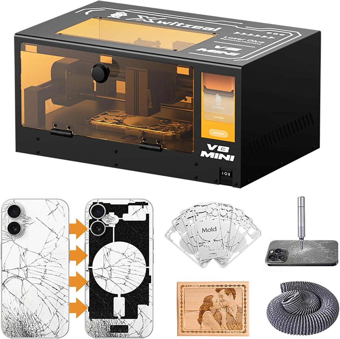 Xwitzeal V8MINI Laser Machine for iPhone 8-17 Pro Max Back Glass Replacement Repair Tool, 7 Mins Fast Laser Glue Removal, 2-in-1 Engraving & Repair Kit w/Protective Molds for Beginners&Pros (Updated)