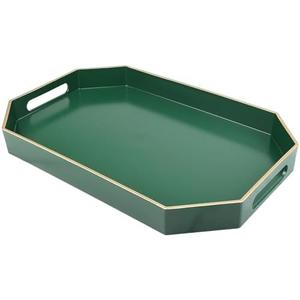 Omuriko Green Decorative Tray with Handles, Versatile Serving Tray for Coffee Table, Ottoman, Ideal for Serving, Displaying, Organizing, 15.7"*10.2"*1.57", Green