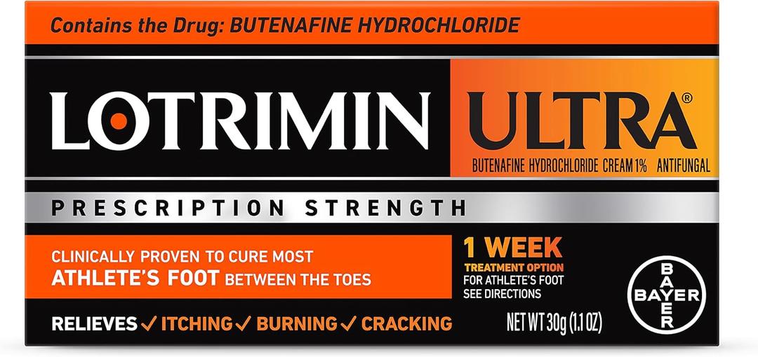 Lotrimin Ultra 1 Week Athlete's Foot Treatment, Prescription Strength Butenafine Hydrochloride 1%, Cures Most Athletes Foot Between Toes, Cream, 1.1 Oz (30g (Pack of 1))