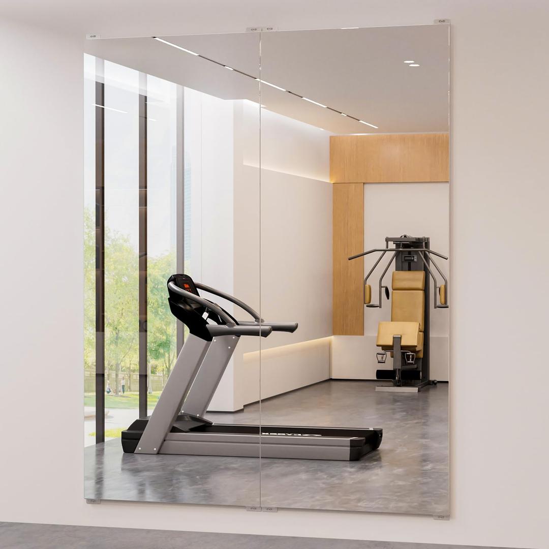 BRIVUE Gym Mirror - 60" x 48" (2PCS of 60" x 24") Frameless Wall Mirrors, Easy Installation Unbreakable Non-Glass Nanomirror, Ideal for Dance, Yoga, Workout, Home Gym, Rehearse, Pilates, Kids Room