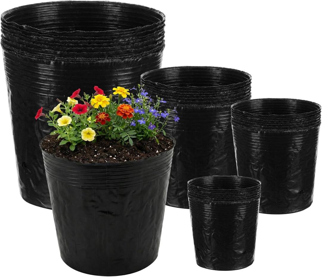 60 Pcs Nursery Bags 0.2 & 0.6 & 2 & 3 Gallon Thicken Soft Plastic Seedling Pots Seed Plant Bags with Drainage Holes for Large Flowers Trees Vegetables Indoor Outdoor Women Gardening Gifts