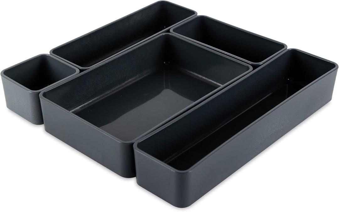 Three by Three Seattle Bamboo Fiber Stacking Organizing Bins: Eco-Friendly, Stylish, and Space-Saving Storage Solution (5 Pack, Carbon)