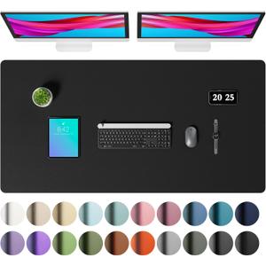 Aothia Faux Leather Desk Mat Large Mouse Pad, Non-Slip PU Leather Blotter, Waterproof Writing Surface for Office and Home (Black, 47.2" x 23.6")