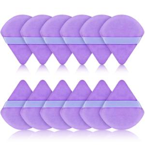 Maitys 12 Pcs Powder Puff Triangle for Face Makeup Cosmetic Loose Powder Puff Velour Soft Body Washable Reusable Foundation Sponge Wet Dry Makeup Tool for Women(Small, Purple)