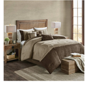 Madison Park Boone Cozy Comforter Set, Faux Suede, Deluxe Hotel Styling All Season Down Alternative Bedding Matching Shams, Decorative Pillow, Queen (90 in x 90 in), Rustic Brown 7 Piece