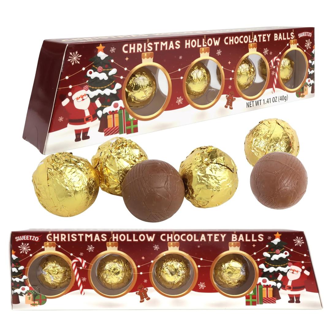 Hollow Chocolatey Balls, Individually Wrapped Candy, Christmas Stocking Stuffer Gift, 1.41 Ounces (8 Total Pieces)