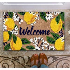 Door Mat Cute Lemons with Flowers Welcome Non-Slip Mats Funny Doormat Decor for Bathroom Kitchen Front Porch Rugs Home Decor Entrance 17x30 Inch