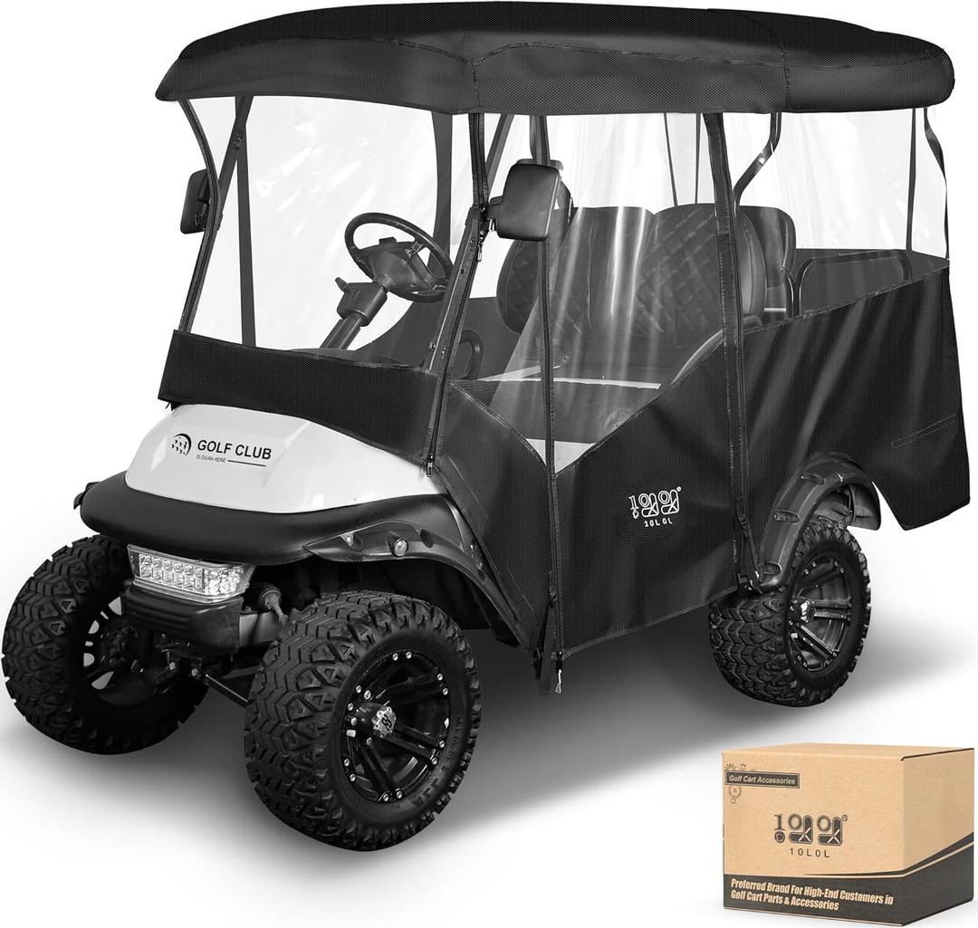 10L0L Universal Golf Cart Enclosure 86.6in 4 Passenger Fit for Yamaha Club Car EZGO TXT RXV, Waterproof Windproof Snowproof Portable Transparent 4 Sided Driving Cover