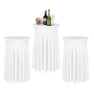 BDDC Cocktail Table Covers - 2 Pack 32"x 43" White Cocktail Table Tablecloth with Natural Wavy Round Skirt for Bar Wedding Party Banquet