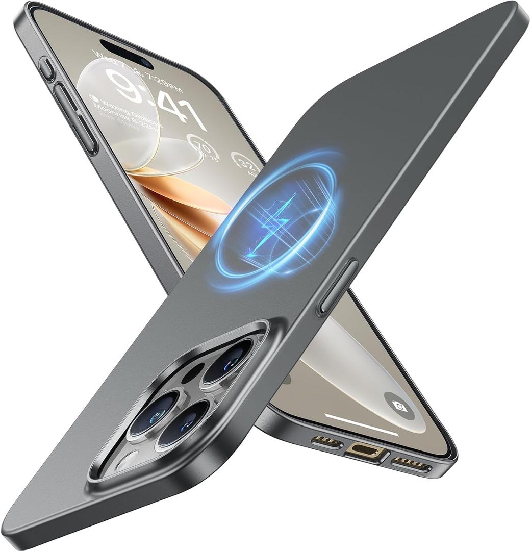 TORRAS Magnetic SlimFit for iPhone 15 Pro Max Case, UltraThin 15 ProMax Phone Case Compatible with MagSafe, Lightweight Anti Scratch Matte Hard iPhone 15 ProMax Case 6.7 inch OriginFit, Grey